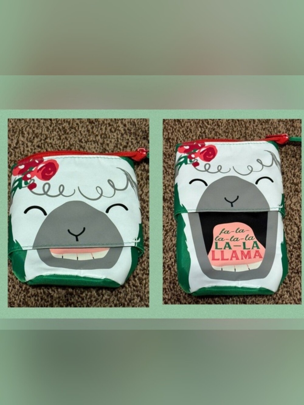 Thirty-One Hide & Peek Pouch with Zip Top Holiday Llama New in Packaging